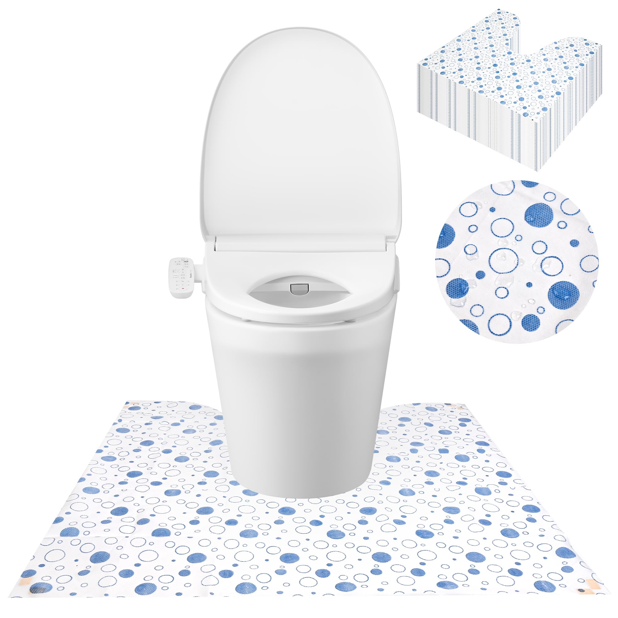 ZSYLYTKV disposable toilet mat with blue dot pattern protecting bathroom floor.