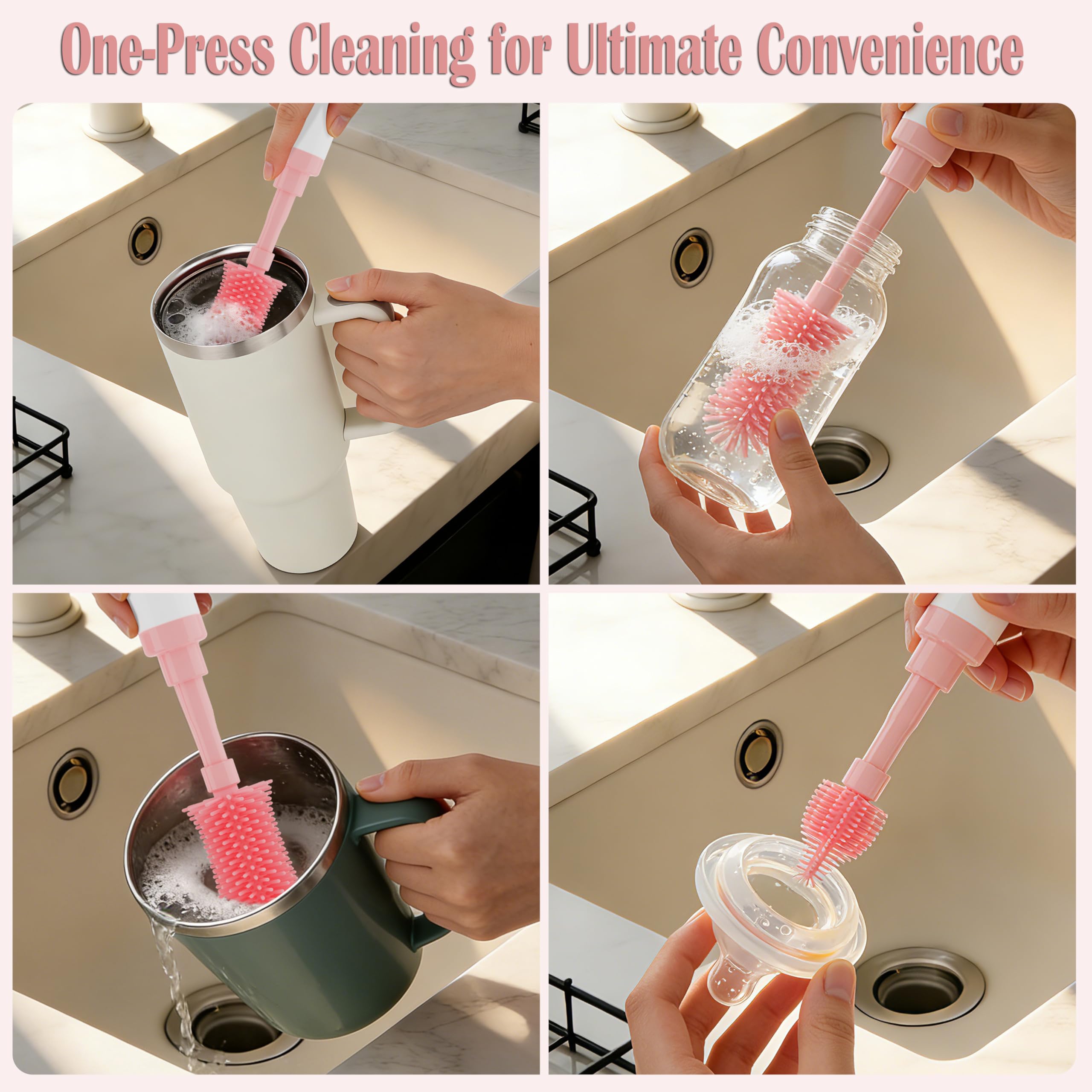 ZTX self-foaming with 360-degree reach cleans all bottle sizes