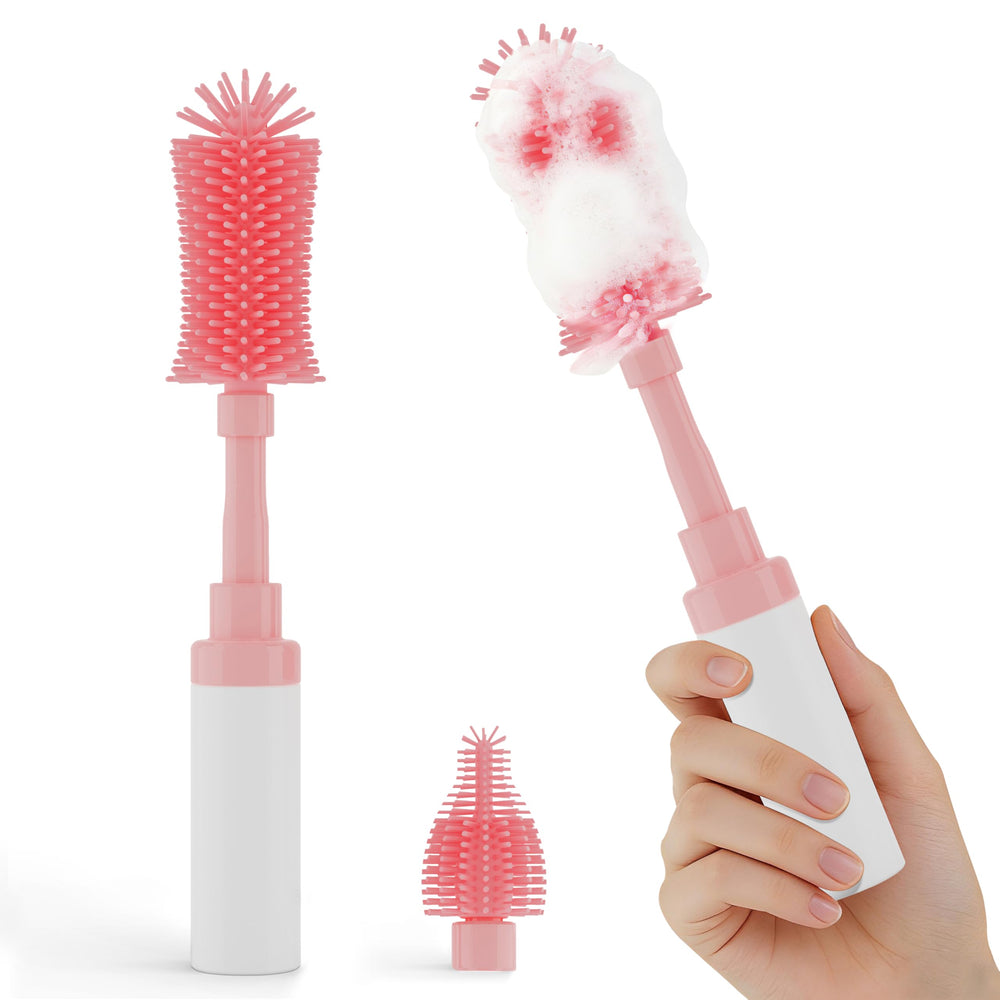 ZTX self-foaming silicone bottle brush in action for bottle and pump parts