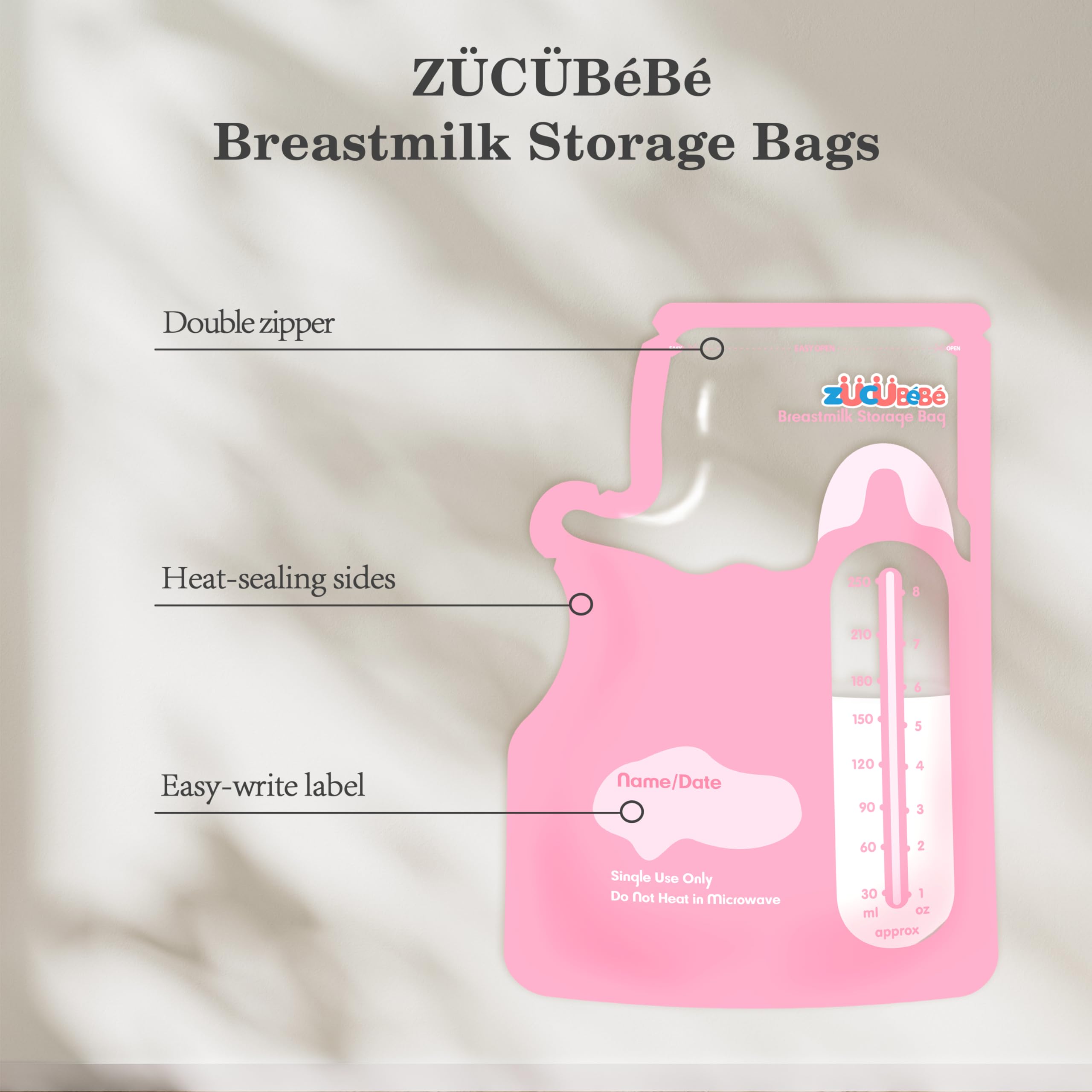 Zuccube Bebe bag made from BPA-free material for safe milk storage and handling.