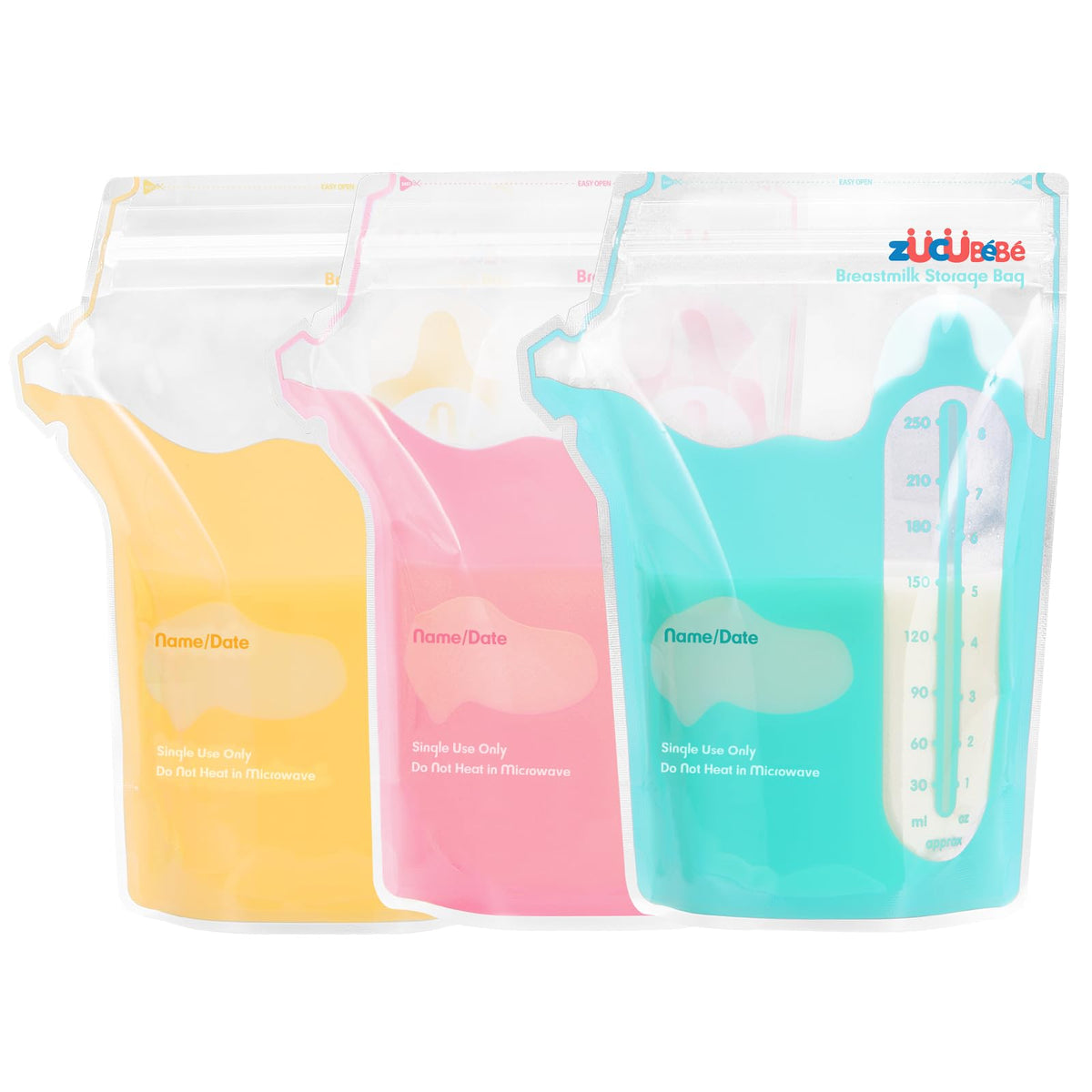 ZÜCÜBéBé breastmilk bags front view for safe, organized milk storage.