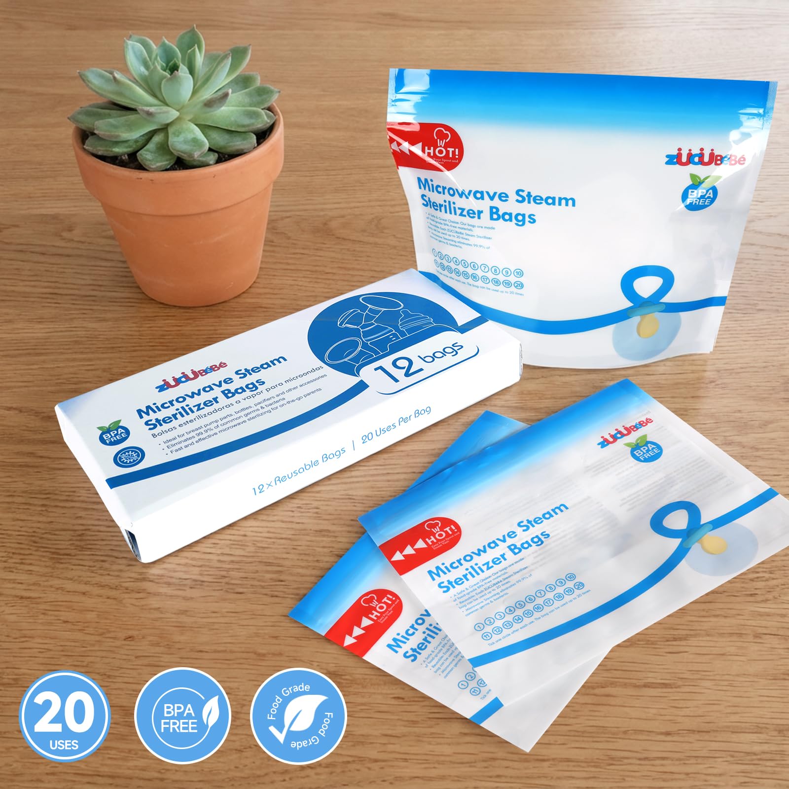 Zucube Bebé tracking checkbox on bag indicating post-use status.