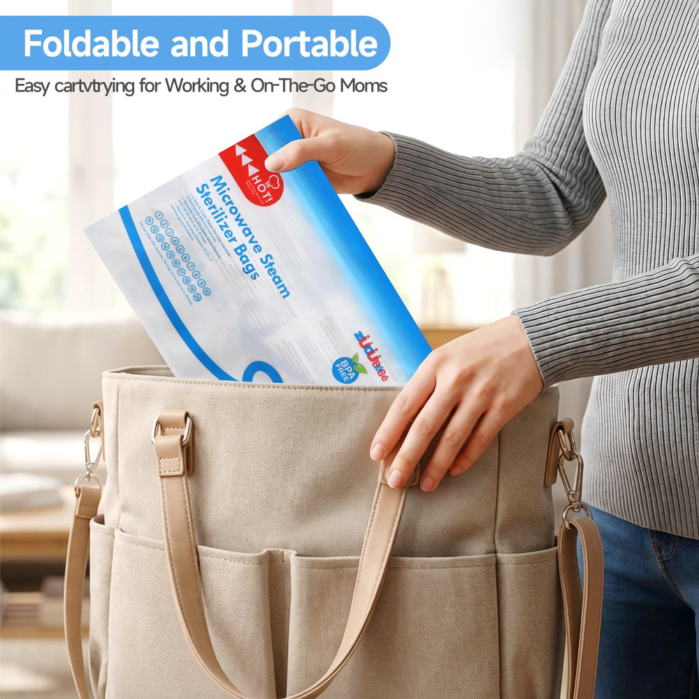 Zucube Bebé large-capacity bag with bottle inside for travel sterilization.
