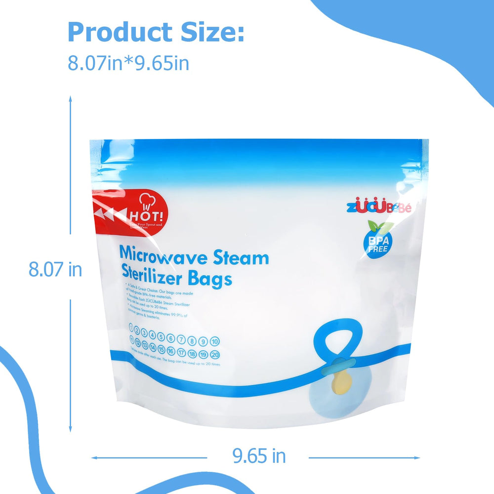 Zucube Bebé soother in sterilizer bag ready for on-the-go cleaning.