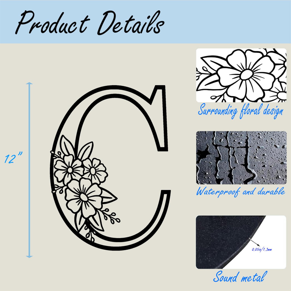 Zuinyainn carbon steel wall letter C is sturdy and CNC laser-engraved.
