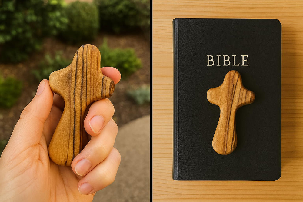 Zuluf Holy Land cross religious gift, connects families with Bethlehem heritage.