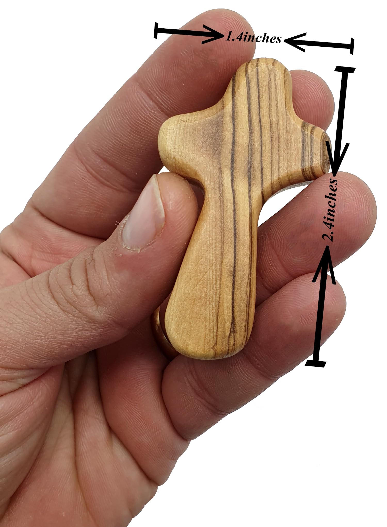 Zuluf olive wood cross from Bethlehem showing warm grain for meditation.