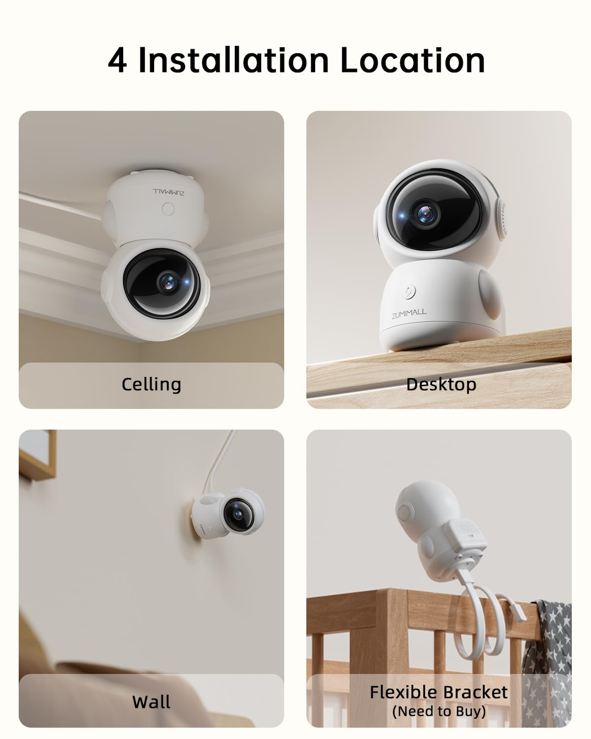 ZUMIMALL Indoor Camera cry detection alerts during baby's cries for quick response