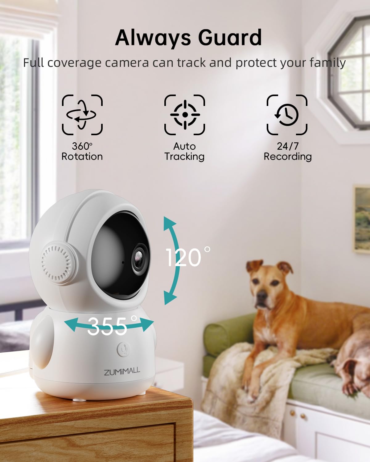 ZUMIMALL Indoor Camera wall mount setup for flexible room coverage