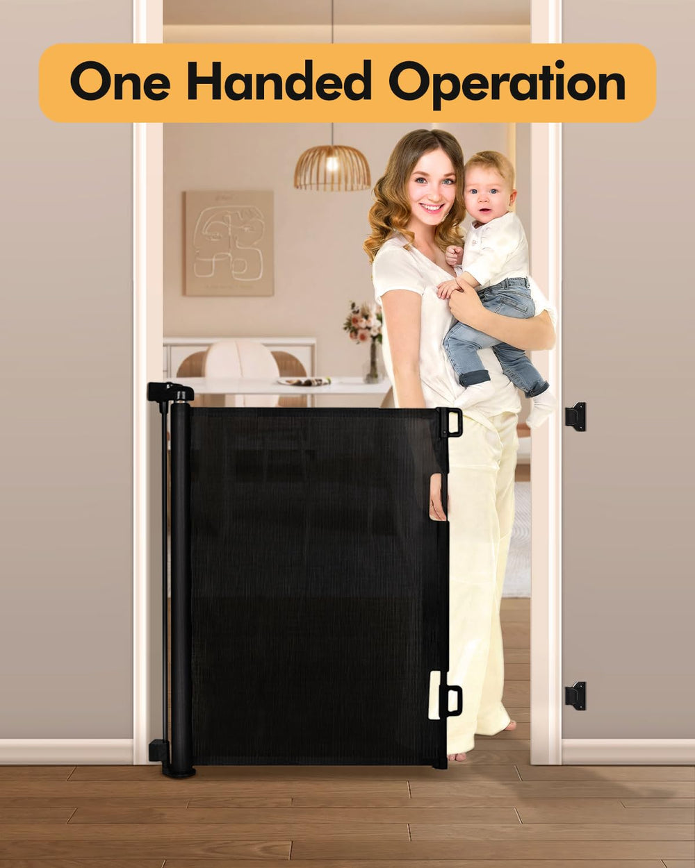 Zupetta gate installs quickly against baseboards for versatile openings.