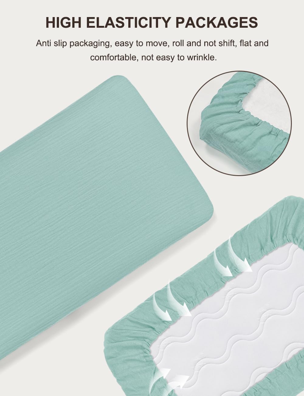 ZURLEFY bassinet sheet with elastic edge for easy snug fit.