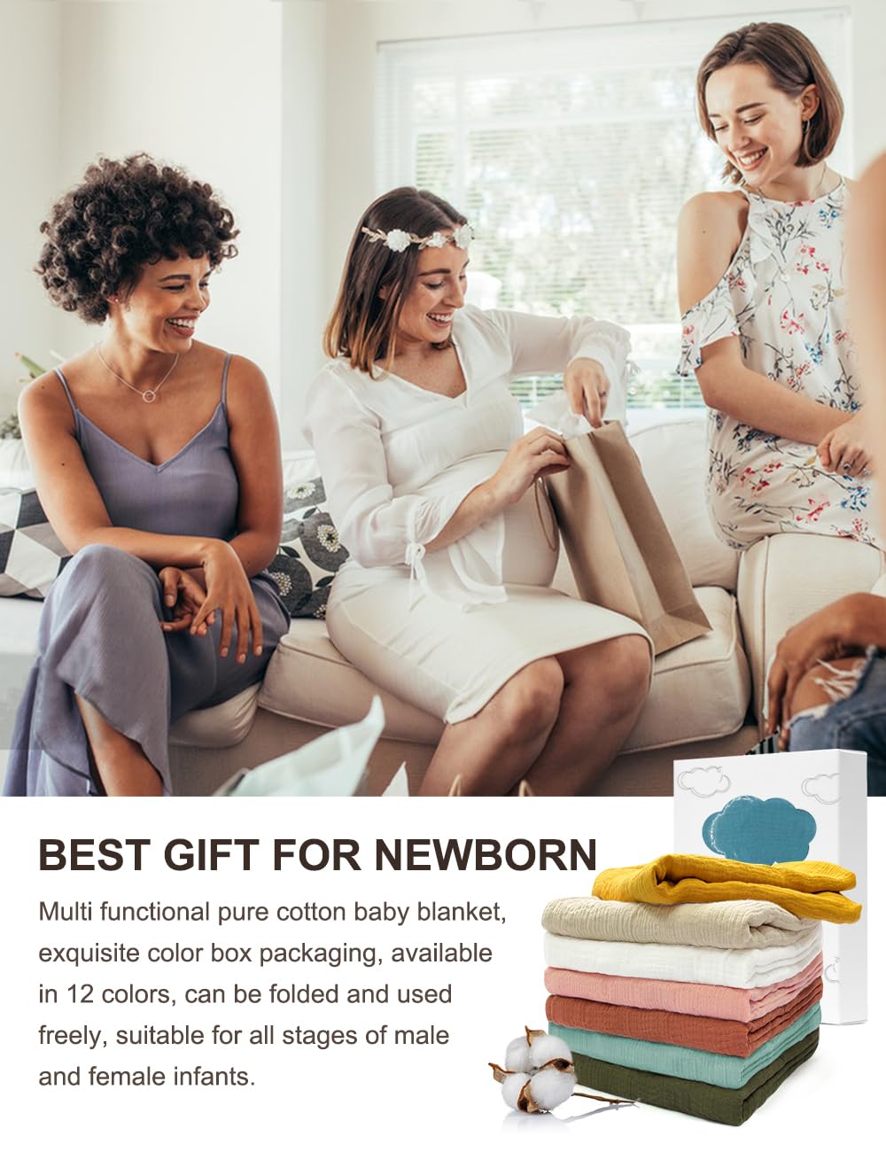 Easy-care, machine-washable Zurlefy blue muslin blanket maintains softness.