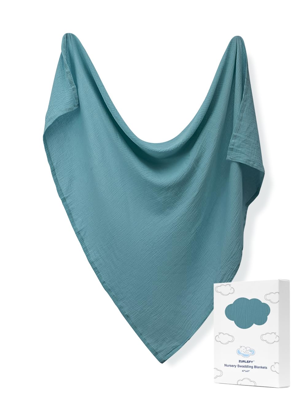 Gift-ready Zurlefy blue muslin blanket in a thoughtfully packaged box.