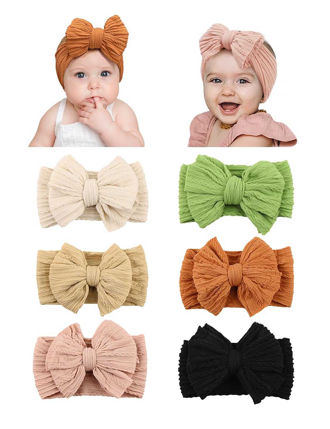 ZURLEFY pink baby headbands with bows in main view, soft stretch for gentle comfort.