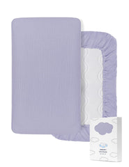 ZURLEFY Purple Muslin Crib Sheet front view showing soft cotton comfort for baby sleep