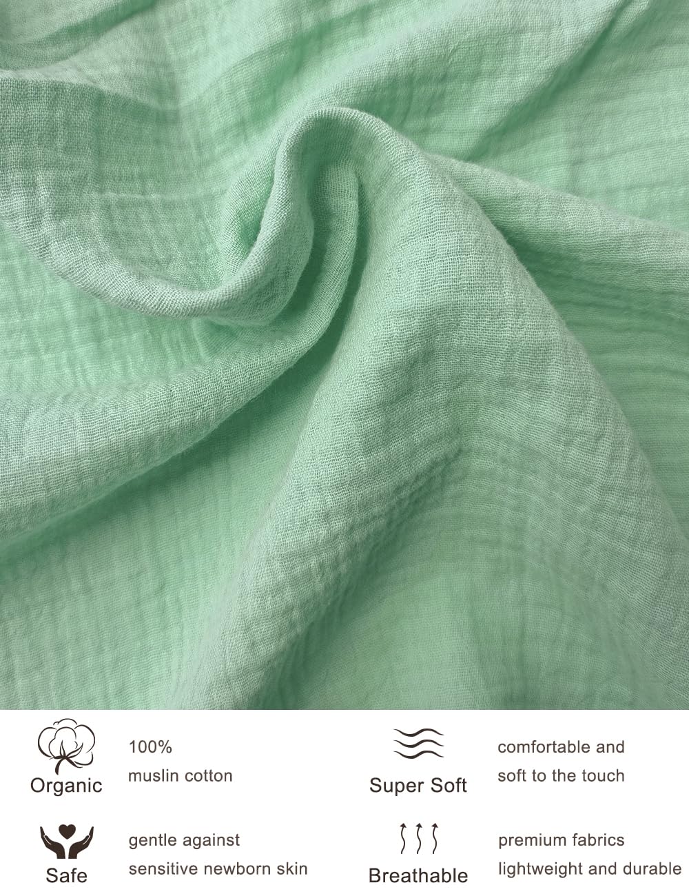 Zurlefy sage green swaddle blanket folded, showcasing ample 47x47 inch size for versatile wrapping.