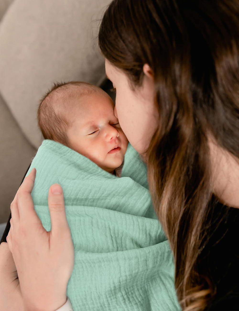 ZURLEFY Sage Green swaddle blanket in nursery setting, soft texture for daily use.