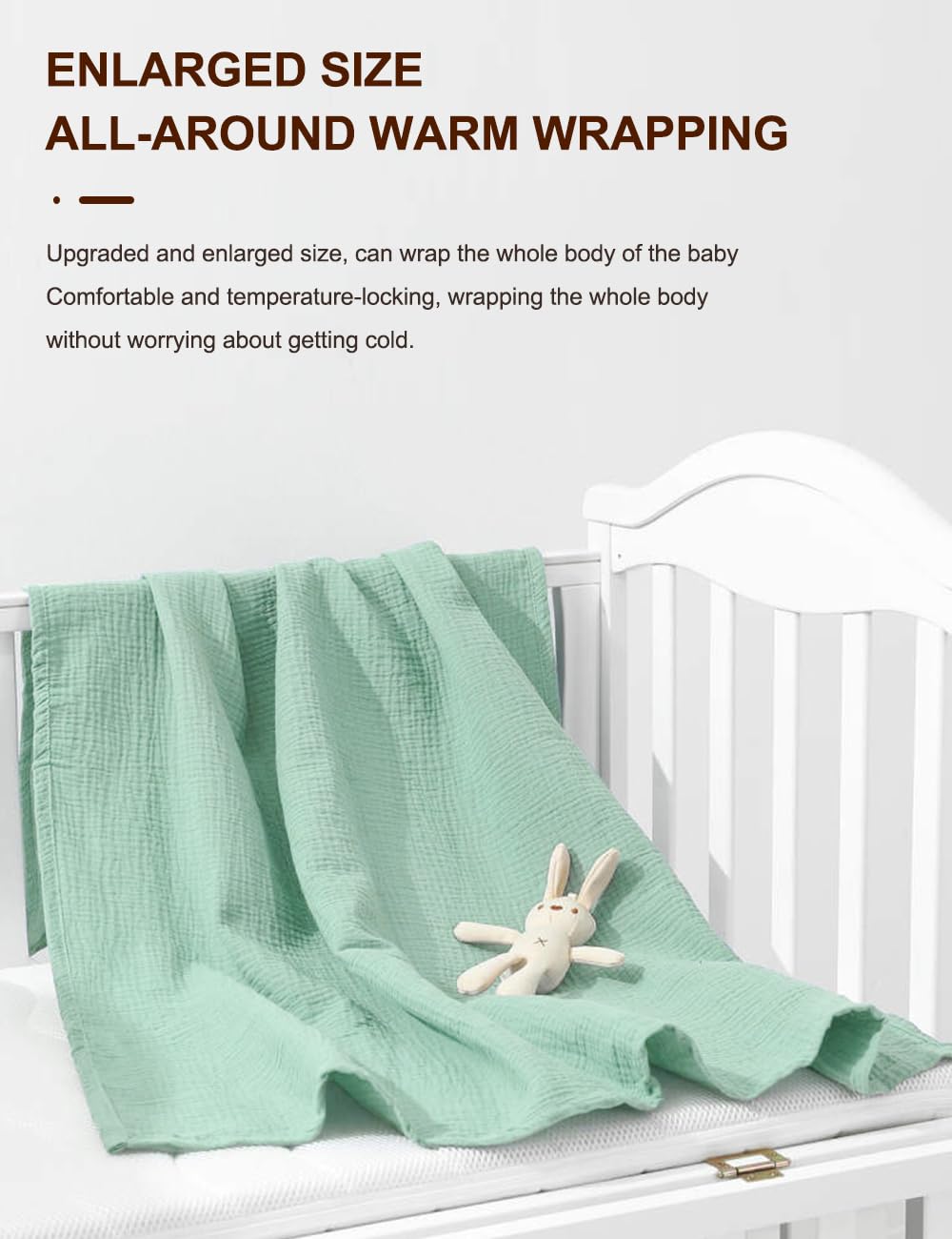 ZURLEFY Sage Green swaddle blanket for travel, packs neatly as stroller shade.