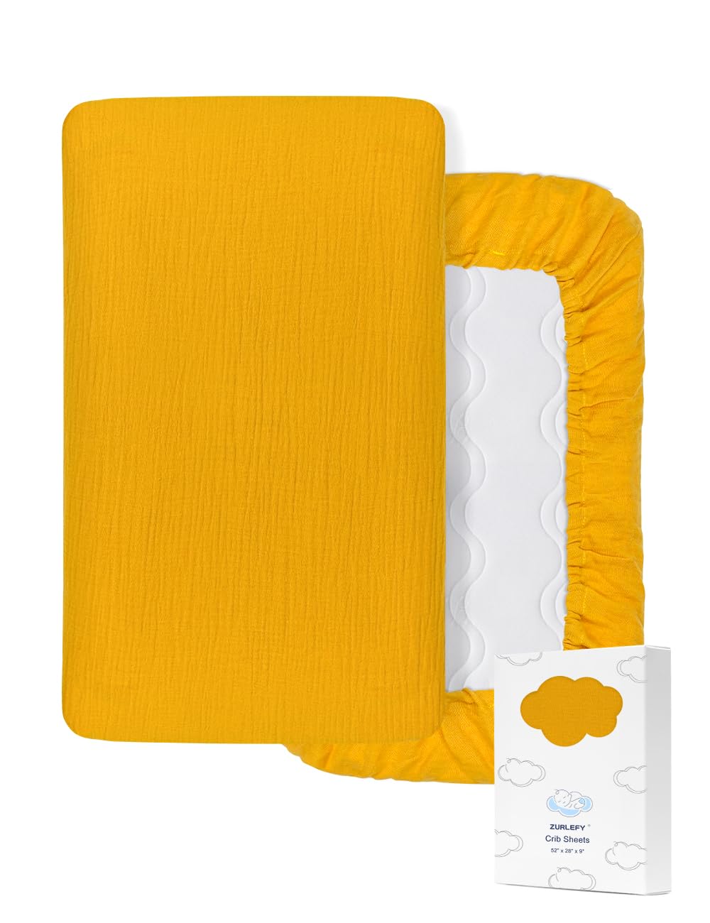 ZURLEFY soft cotton yellow crib sheet on a standard crib mattress for gentle sleep