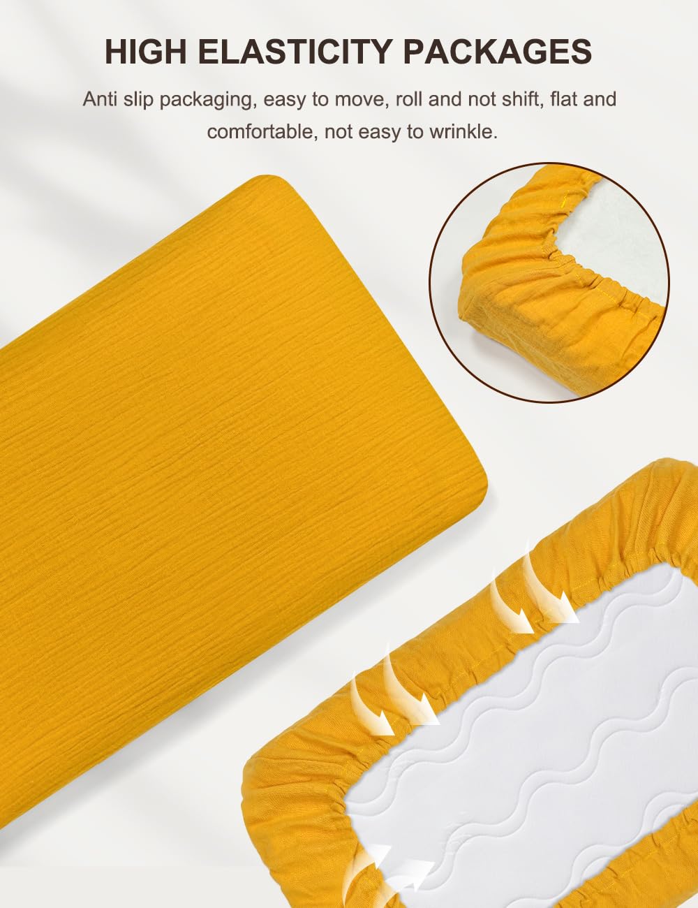 ZURLEFY yellow neutral crib sheet on a standard crib, 52x28 inches