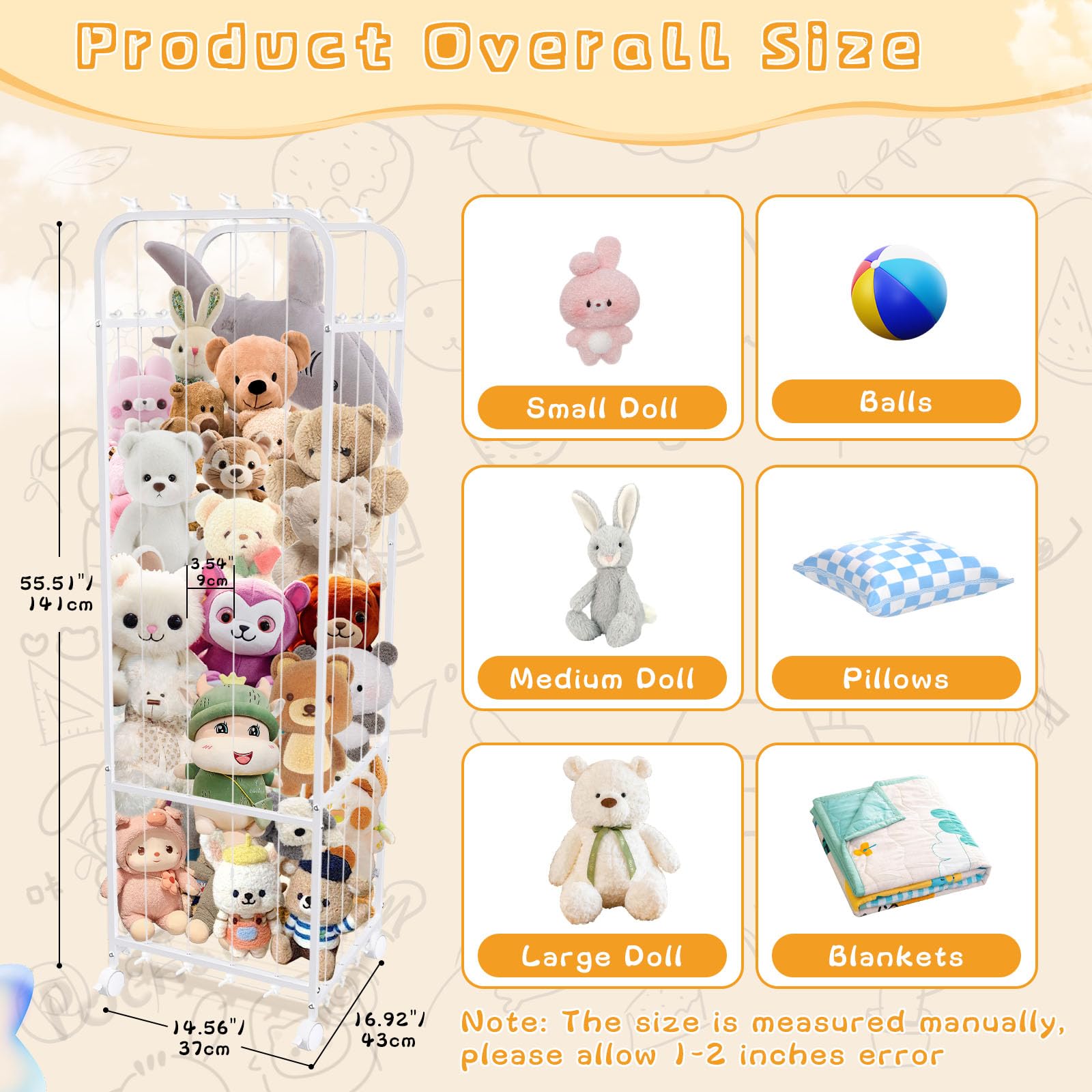 zuughay plush toy storage rack with brakes on wheels keeps play areas tidy