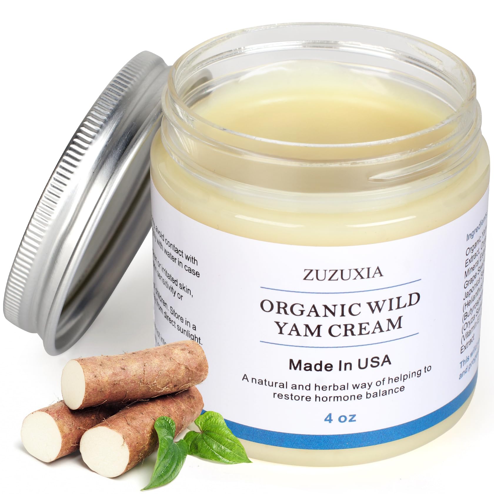Zuzuxia Wild Yam Cream jar front showing balance-support formula for daily use.