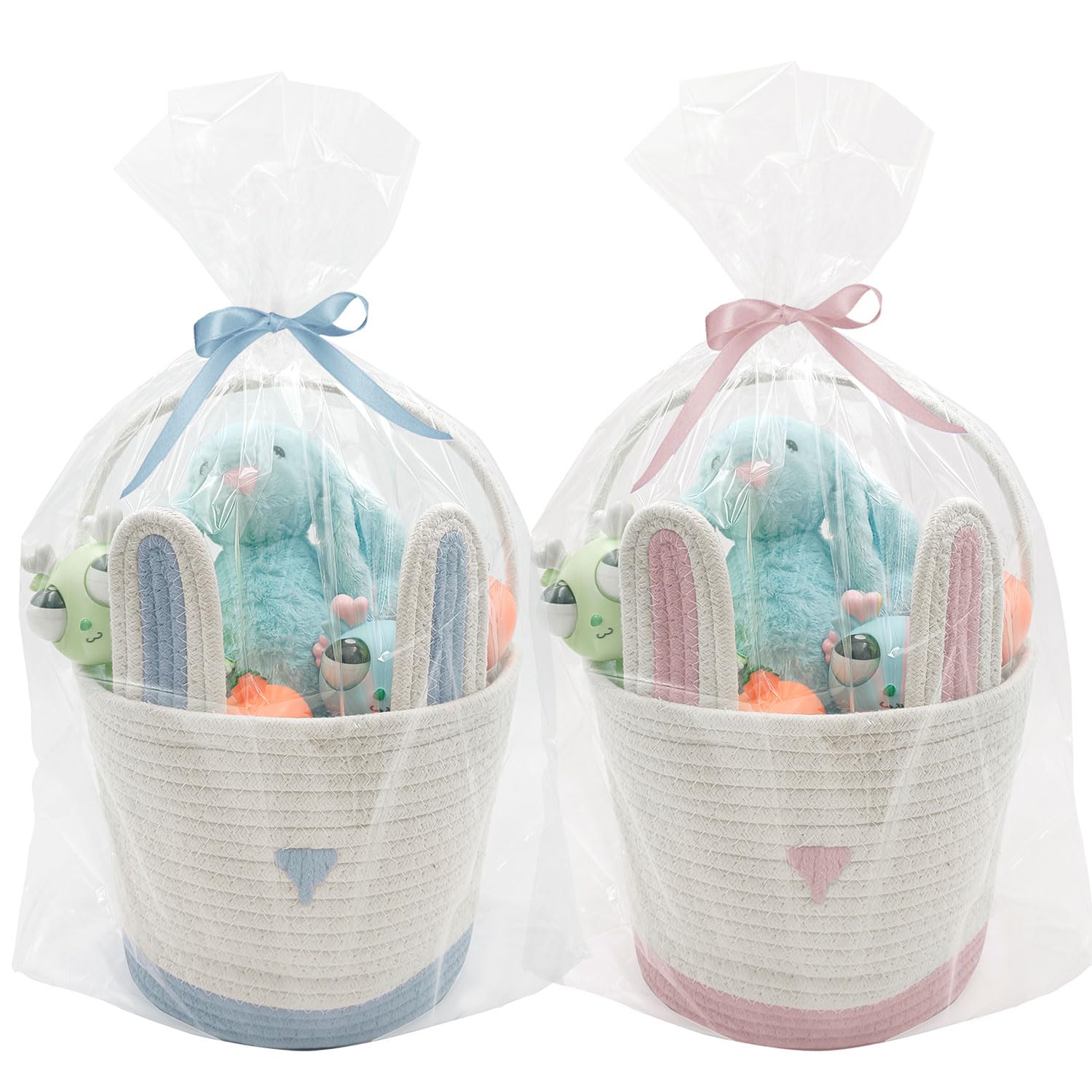 ZWHTB Easter basket duo with bunny ears in pink and blue for egg hunts