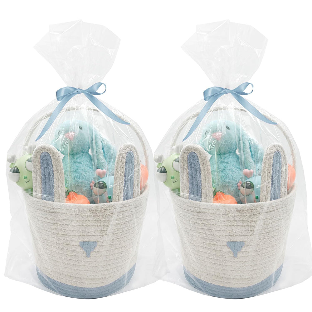 ZWHTB Easter basket blue bunny ears for kid-friendly egg hunts.