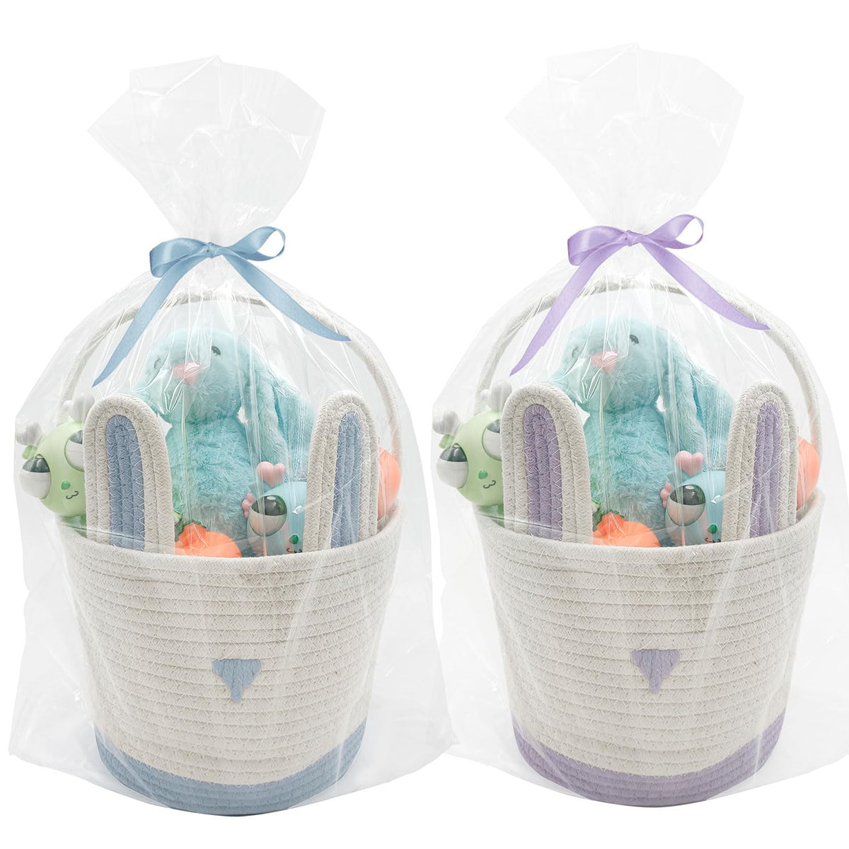ZWHTB Easter basket with blue bunny ears, ready for kids' egg hunts.