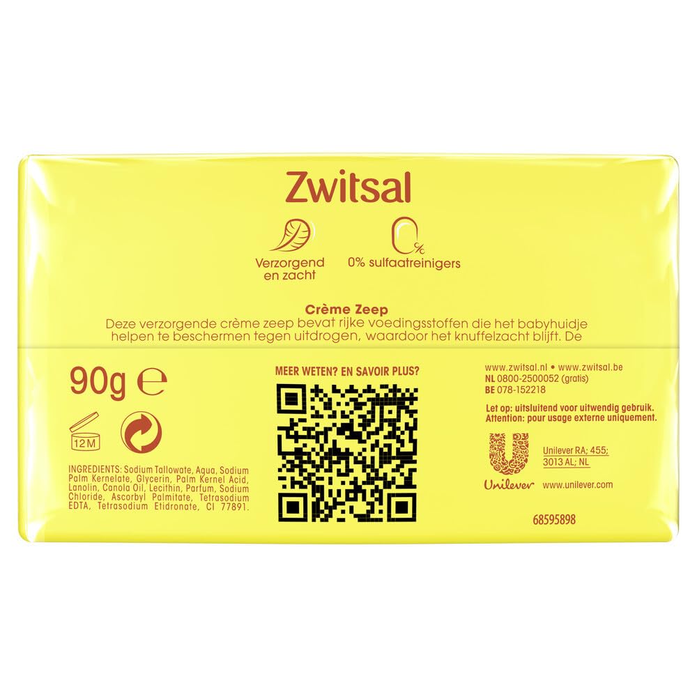 Zwitsal Creme Soap 4-pack back view shows convenient family-use packaging.