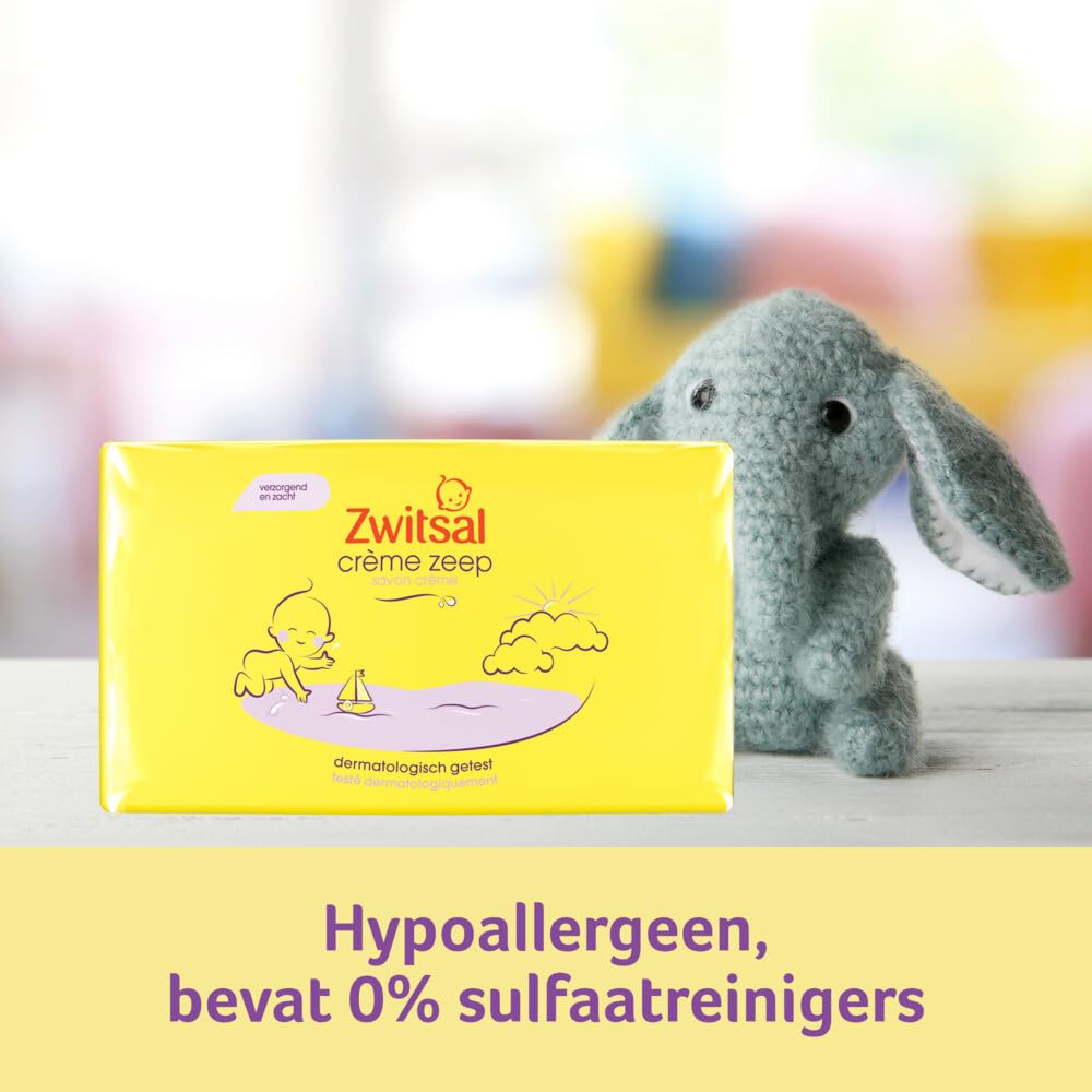 Zwitsal Baby Soap Creme packaging close-up emphasizes its mild formula.