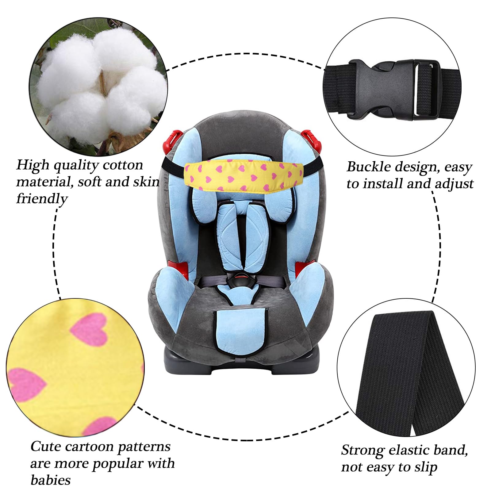 ZWZCYZ baby head support in coffee pattern with adjustable buckle for snug fit.