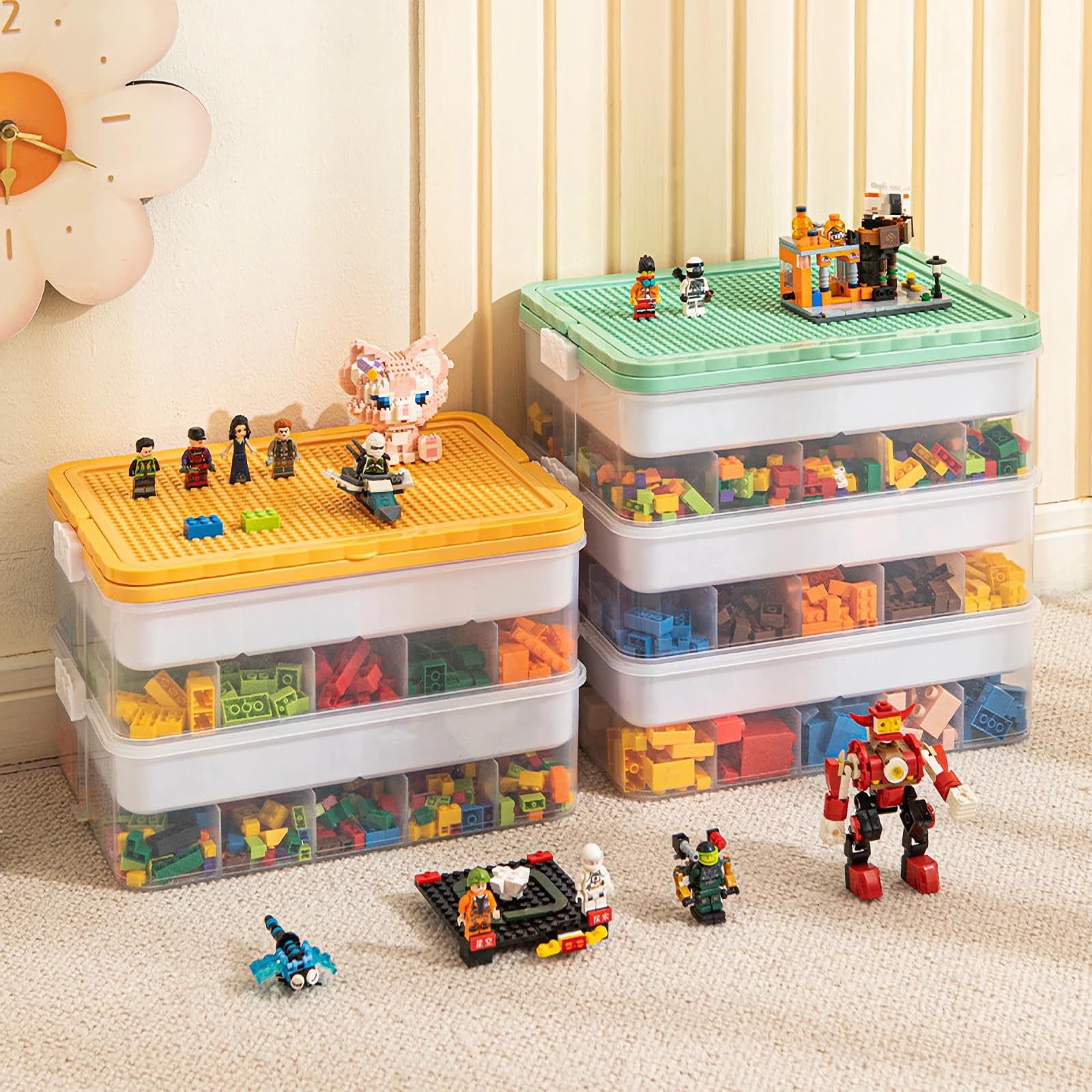 ZXHYREX built-in baseplate top for stable brick builds, even when tilted.