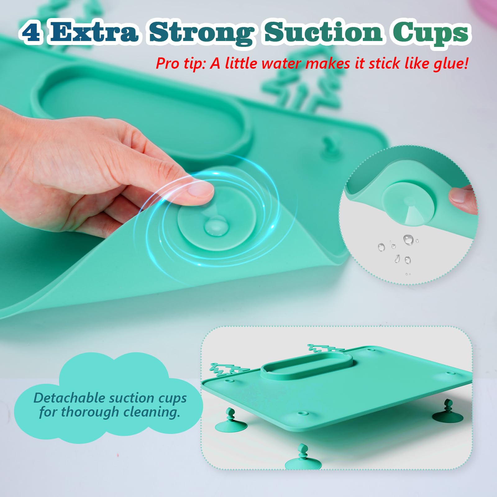 ZYATKSML suction placemats on table provide a secure, mess-free dining surface.