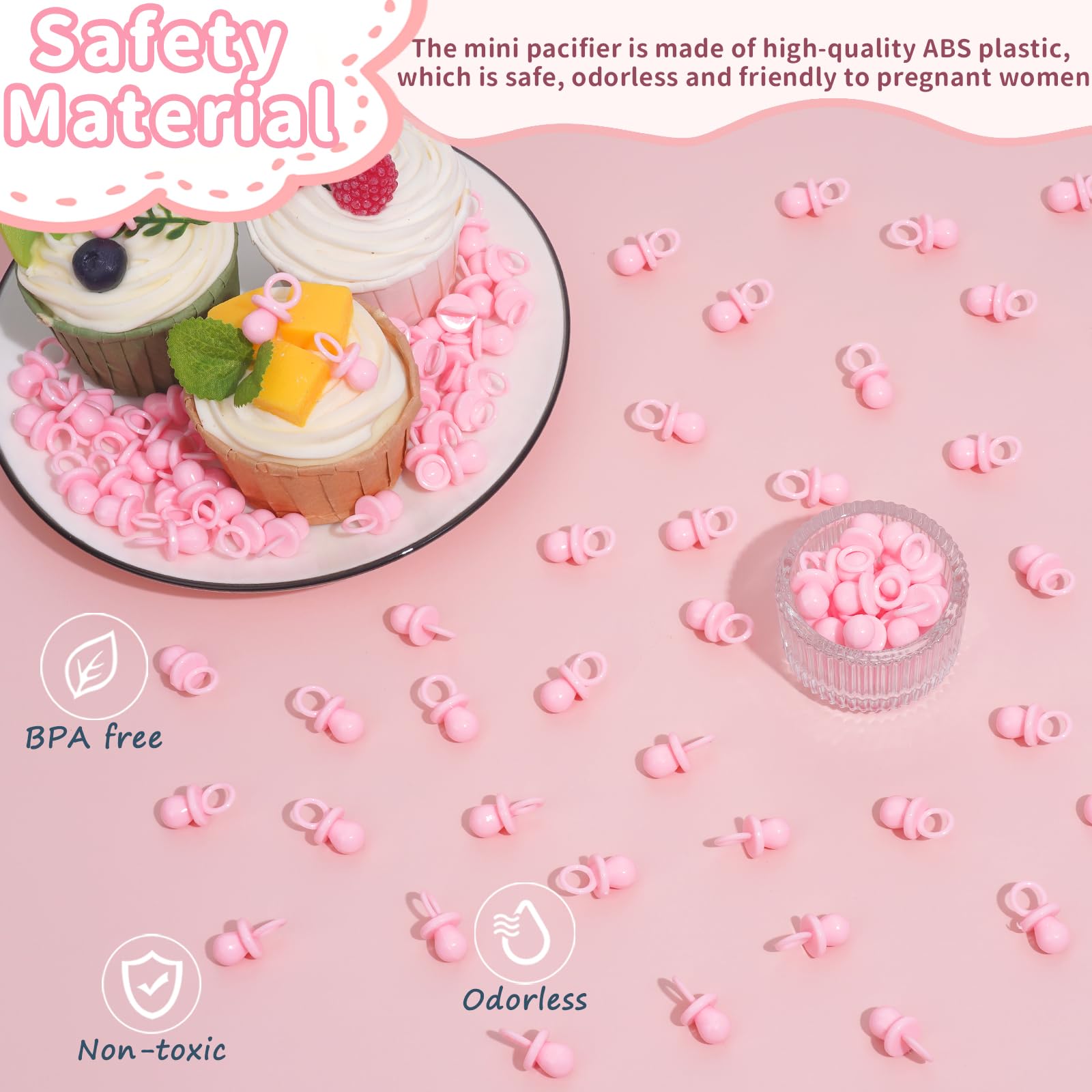 ZYFLSQ 0.86-inch pink pacifiers offer smooth, odor-free party decor