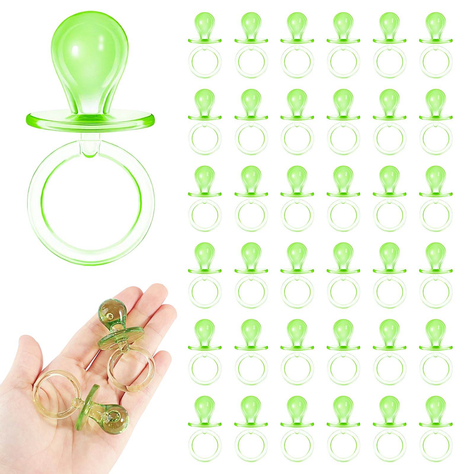 ZYFLSQ 36-piece green acrylic pacifiers for baby shower games.