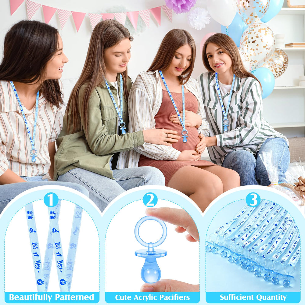 ZYFLSQ blue acrylic pacifier necklace, perfect as a gender reveal prop and photo booth accessory.