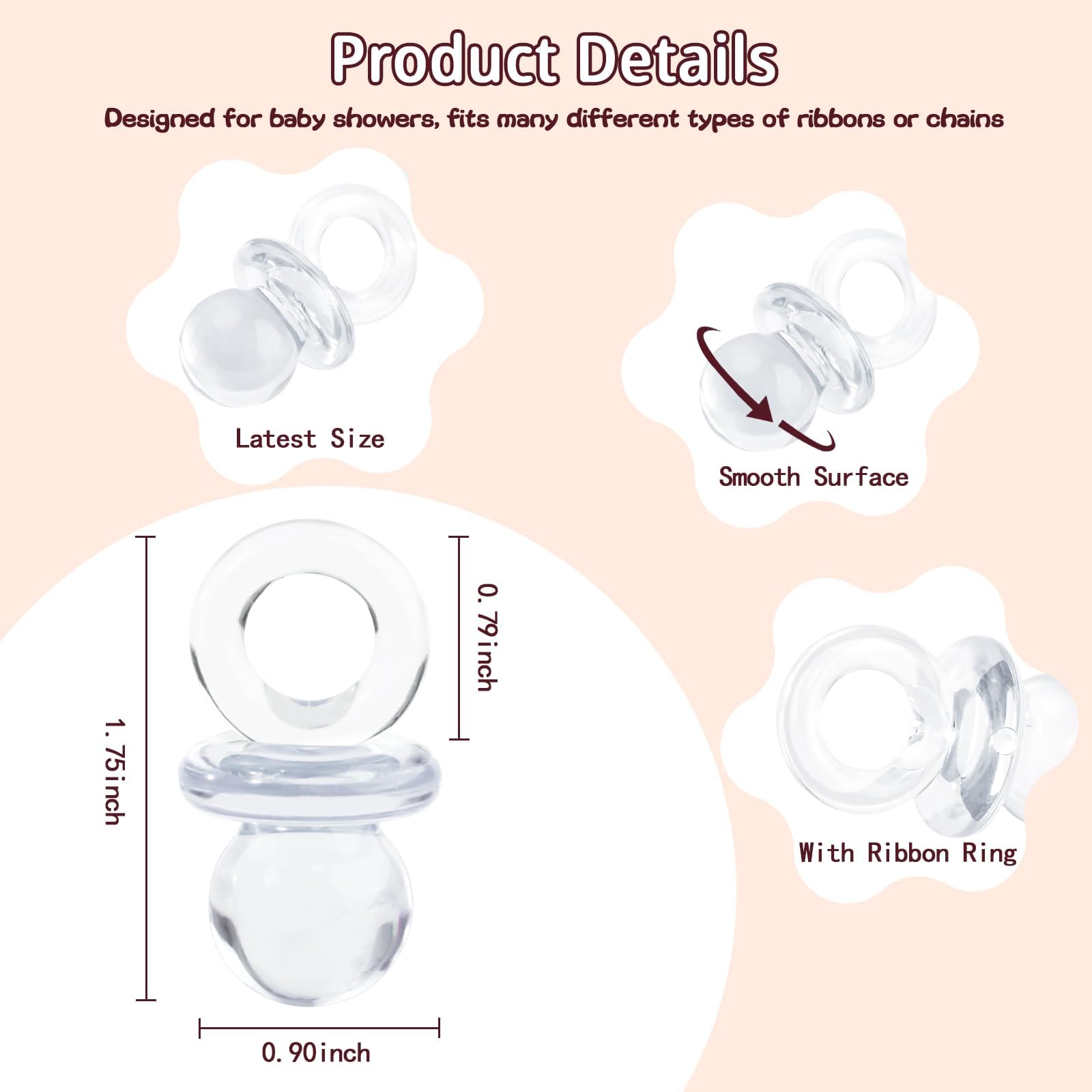 ZYFLSQ loop-pacifier design enables easy DIY ribbons for bracelets or gift bag accents.