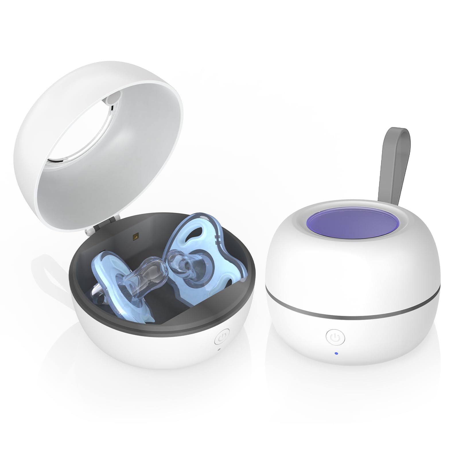 Zyntieu pacifier sanitizer in a compact UV box for quick travel cleaning