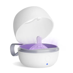 Zyntieu pacifier sanitizer UV box disinfects in minutes, offering convenient on-the-go cleanliness.