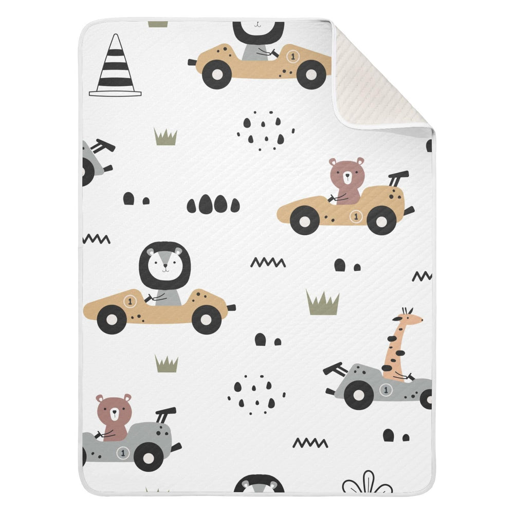 ZZKKO cute animal car racers blanket with playful cars, ideal for stroller outings