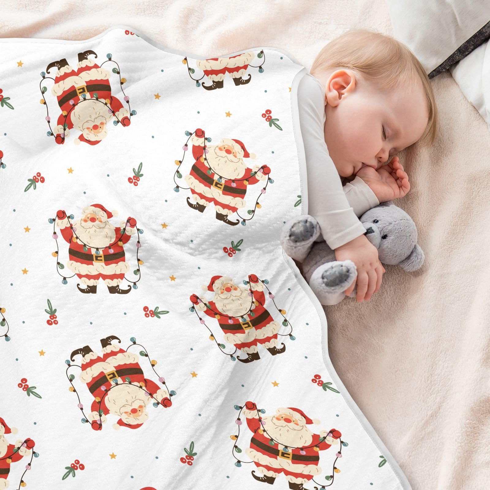 ZZKKO Nursery-ready white blanket with blue and pink options for boys and girls.