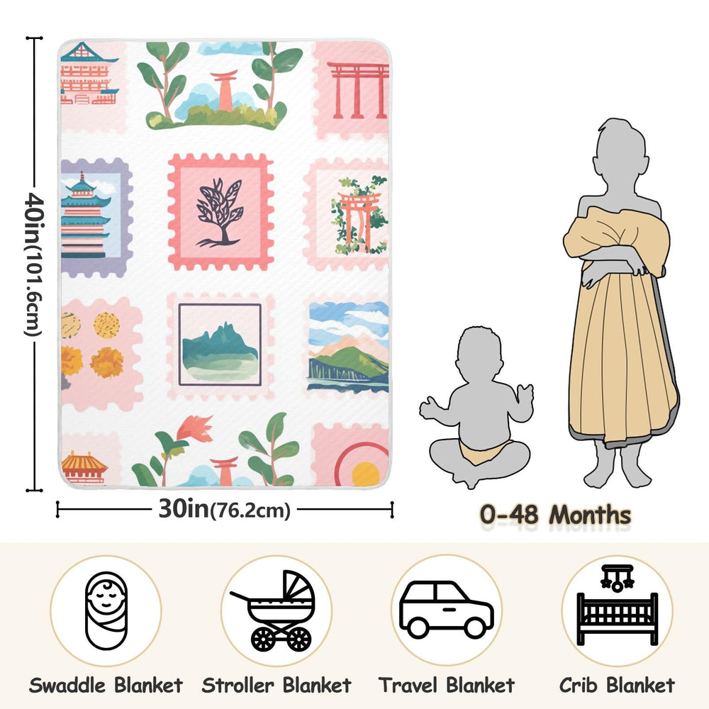 ZZKKO postage stamps baby blanket 30x40 size suited for newborns to toddlers.