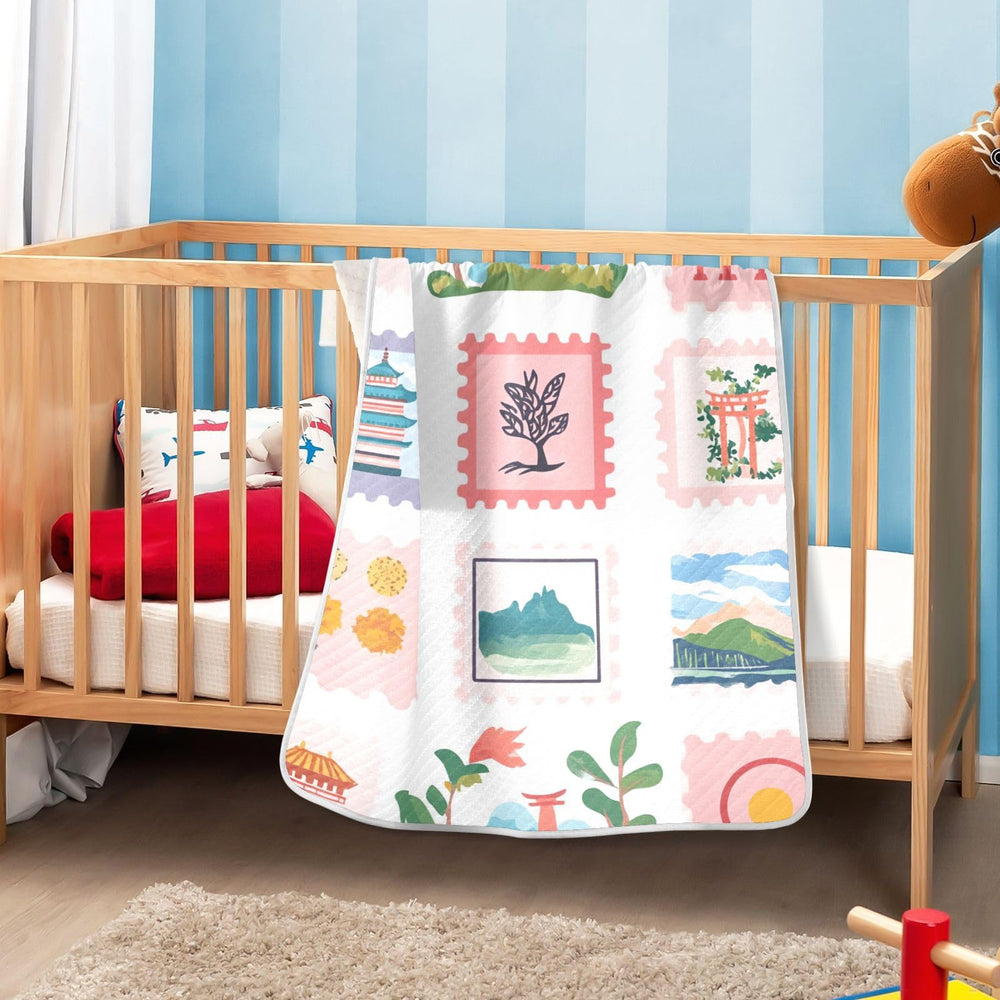 ZZKKO postage stamps baby blanket cosy texture soft touch for bedtime routines.