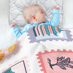 ZZKKO postage stamps baby blanket white solid versatile decor-friendly warmth for year-round use.