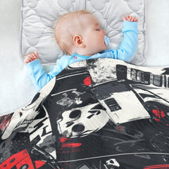 ZZKKO Punk Rock Skull Baby Blanket folded for compact storage and travel.