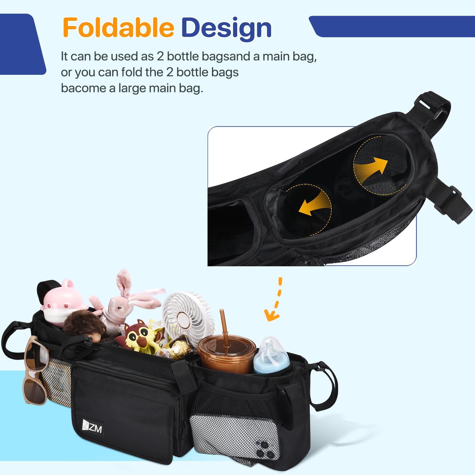 ZZM front net pockets hold keys, phone, and small items within reach.