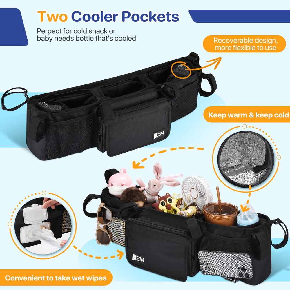 ZZM organizer stays stable with a non-slip design on bumpy stroller rides.