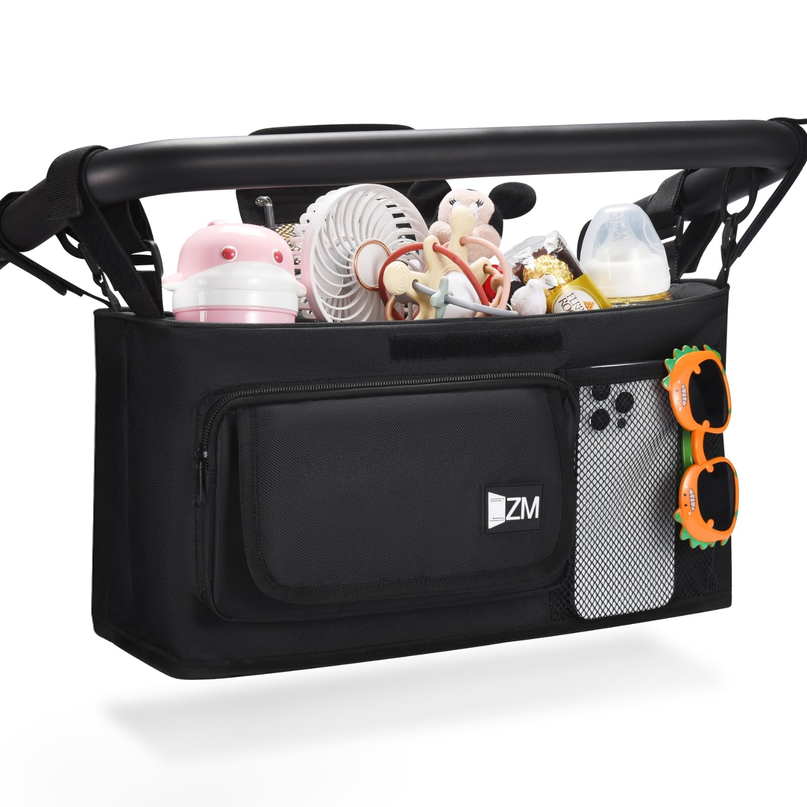 ZZM Parent Console attached to Wonderfold handle, secure fit for easy access