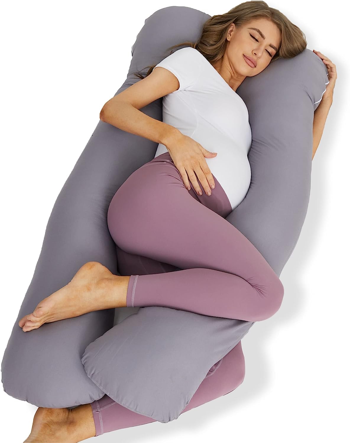 ZZZhen 56-inch U-shaped pregnancy pillow for full-body support during sleep.